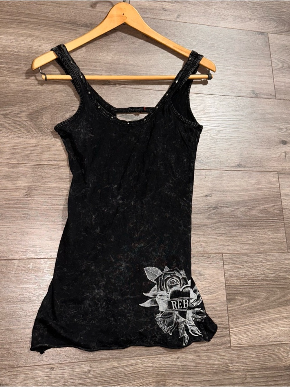 G by Giuliana Black Graphic Rebel Rose Tank Top